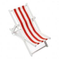 Gestreifter Liegestuhl, rot und weiß, aus Holz und Stoff, 10x21cm