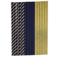 22 cannucce di cartone blu navy e oro 19,5 cm