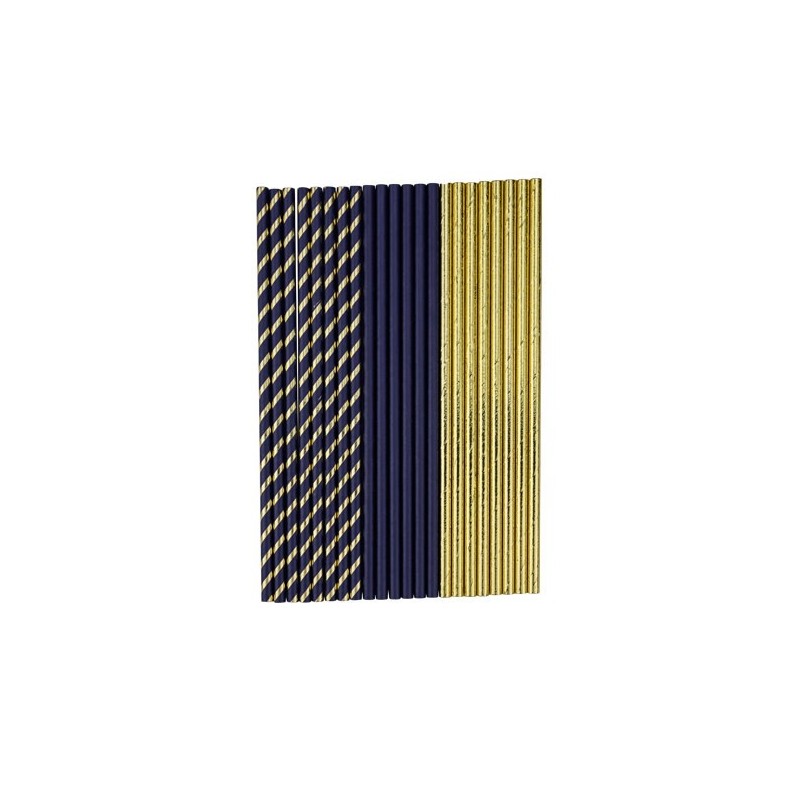 22 cannucce di cartone blu navy e oro 19,5 cm