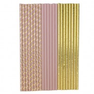 22 rosa und goldene Pappstrohhalme 19,5 cm
