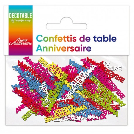 Confettis de table multicolore en papier "Joyeux Anniversaire"