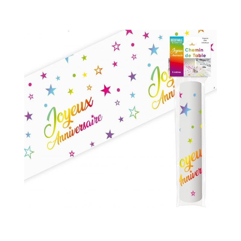 Chemin de table " Joyeux anniversaire" multicolore 28 cm x 5 mètres 