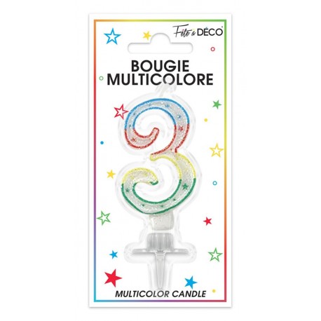 Bougie chiffre 3 multicolore