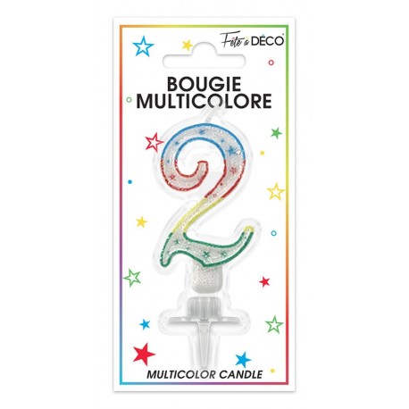 Bougie numero 2 multicolore