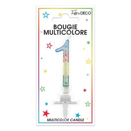 Bougie chiffre 1 multicolore