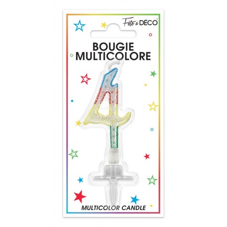 Bougie chiffre 4 multicolore