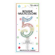 Bougie chiffre 5 multicolore