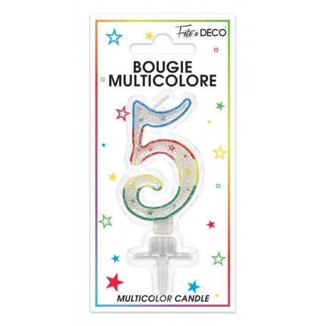 Bougie chiffre 5 multicolore