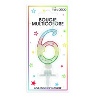 Bougie chiffre 6 multicolore