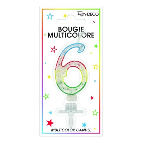 Bougie chiffre 6 multicolore