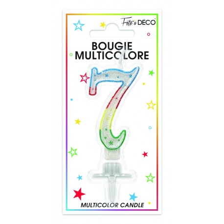 Bougie chiffre 7 multicolore