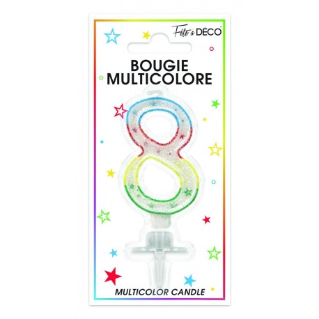 Bougie chiffre 8 multicolore