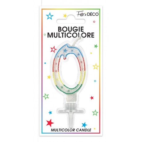 Bougie chiffre 0 multicolore