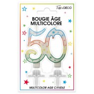 Bougie âge 50 ans multicolore