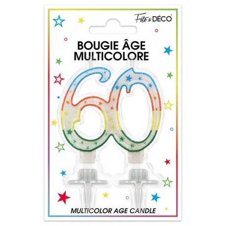 Bougie âge 60 ans multicolore