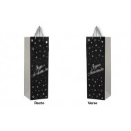 1 Sacchetto regalo per bottiglia "Joyeux Anniversaire"( buon compleanno) nero-argento