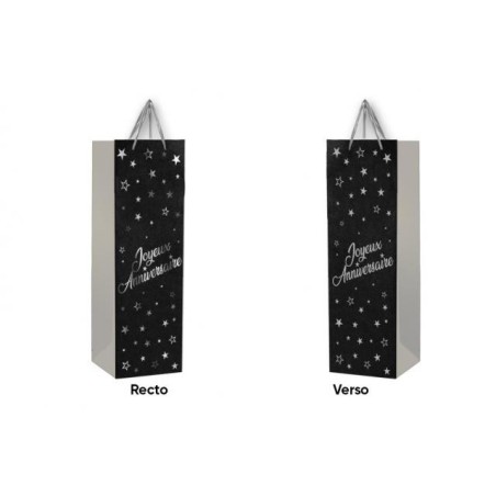 1 Sac cadeau pour bouteille "Joyeux Anniversaire"  noir-argent