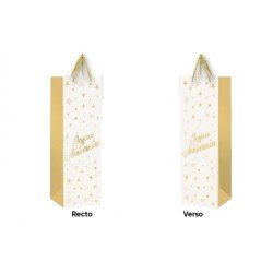 1 Geschenktüte für Flasche "Joyeux Anniversaire" Weißes - Gold