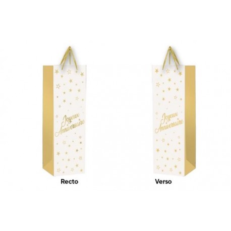 1 Sac cadeau pour bouteille "Joyeux Anniversaire" Blanc- Or