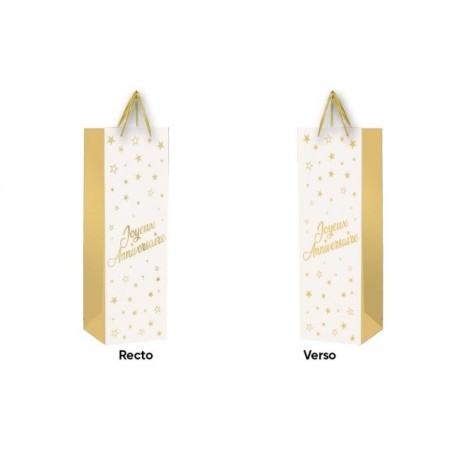 1 Sac cadeau pour bouteille "Joyeux Anniversaire"  Blanc- Or