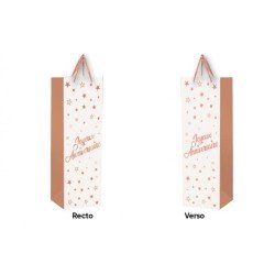 1 Sac cadeau pour bouteille "Joyeux Anniversaire"  Blanc- Rose Gold