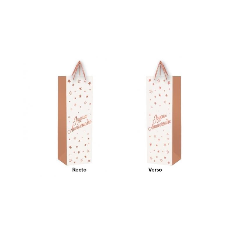 1 Geschenktüte für Flasche "Joyeux Anniversaire" Weißes - Roségold