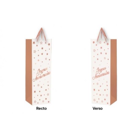 1 Geschenktüte für Flasche "Joyeux Anniversaire" Weißes - Roségold