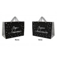 1 Sac cadeau moyen "Joyeux Anniversaire" noir-argent, 25x30x12cm
