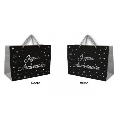 1 mittelgroße schwarz-silberne Geschenktüte "Joyeux Anniversaire".