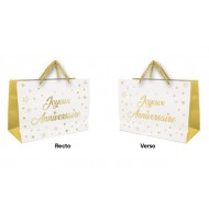 1 Sac cadeau moyen "Joyeux Anniversaire" blanc - or, 25x30x12cm