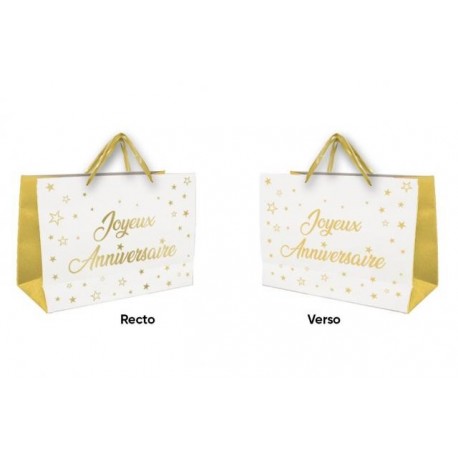 1 Sac cadeau moyen "Joyeux Anniversaire" blanc - or