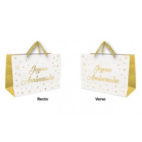 1 Sacchetto regalo medio "Joyeux Anniversaire" bianco - oro