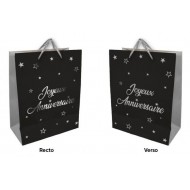 1 Sac cadeau grand "Joyeux Anniversaire" noir-argent, 40x30x12cm