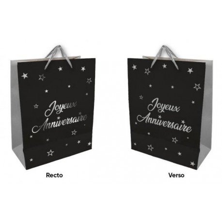 1 Sac cadeau grand "Joyeux Anniversaire" noir-argent