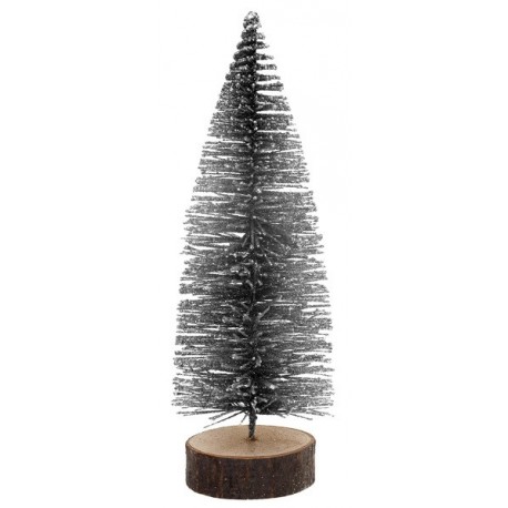 Flitter-Weihnachtsbaum auf Holzscheit, silber 4,5x16cm