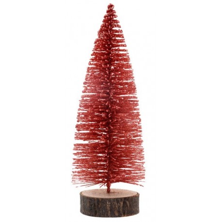 Flitter-Weihnachtsbaum auf Holzscheit, rot 4,5x16cm