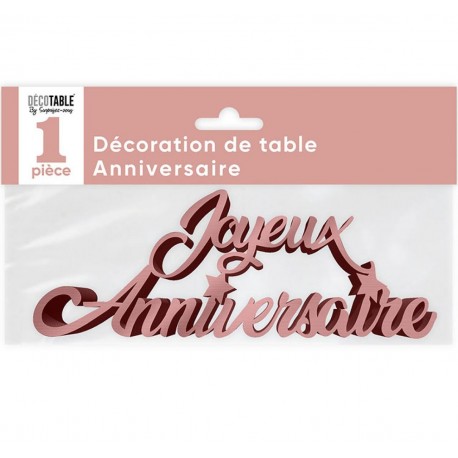 Déco de table "joyeux anniversaire", 3D, métallisée, rose or