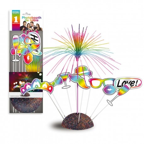 Kit Photo Booth de table festif, multicolore, 8pces