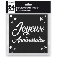 24 Servietten, Joyeux Anniversaire, 3-lagig, 33 x33 cm , Schwarz