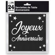 24 tovaglioli, Joyeux Anniversaire( buon compleanno), 3 veli, 33 x33 cm , nero