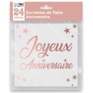 24 Servietten, Joyeux Anniversaire, 3-lagig, 33 x33 cm , Roségold