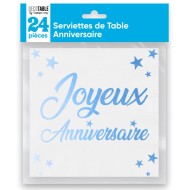 24 Servietten, Joyeux Anniversaire, 3-lagig, 33 x33 cm , blau