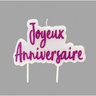 Bougie silhouette "Joyeux Anniversaire" paillete sur pique. Fuchsia