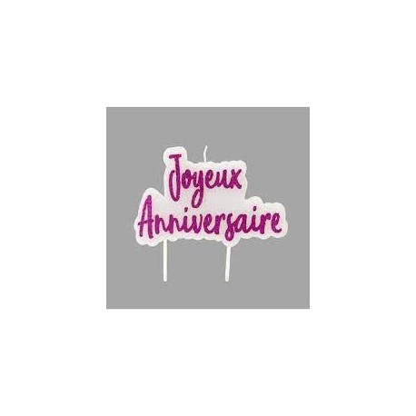 Bougie silhouette "Joyeux Anniversaire" paillete sur pique. Fuchsia