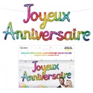 Ballon métallique "Joyeux Anniversaire, multicolore