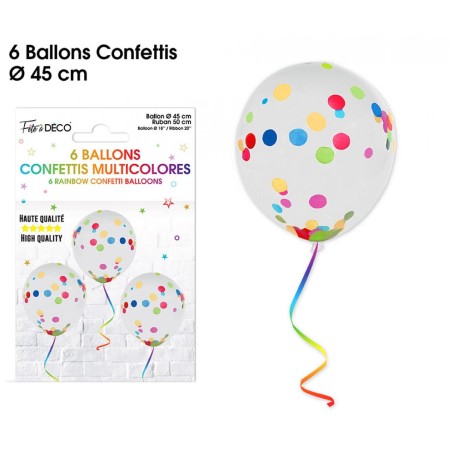 Sachet de 6 ballons confettis, Multicolore