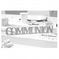 Decorazione da tavola "Communion"( Comunione) argento metallico in legno 30 x 5 x 1,2 cm