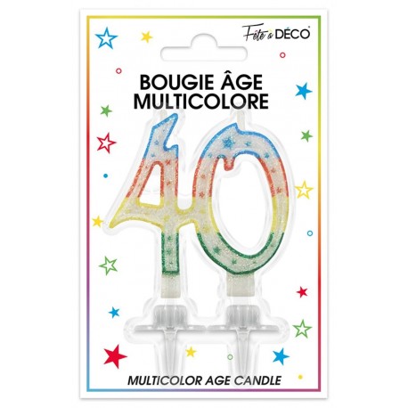 Bougie âge 40 ans multicolore