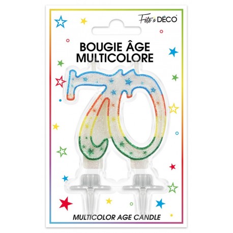 Bougie âge 70 ans multicolore