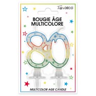 Bougie âge 80 ans multicolore